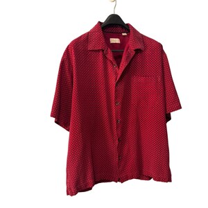 Camisa de campamento para hombre Linea Rosso Signature, roja, 100% seda, estampado geométrico cuadrado, talla L