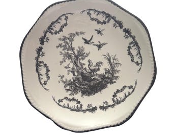 Aux Au Provence Toile Pedestal Bowl Rooster Bird Farmhouse Country