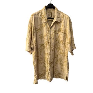 Camisa de seda con estampado de hojas de bambú para hombre Jamaica Jaxx XXL, color tostado, estilo hawaiano tropical, con botones.
