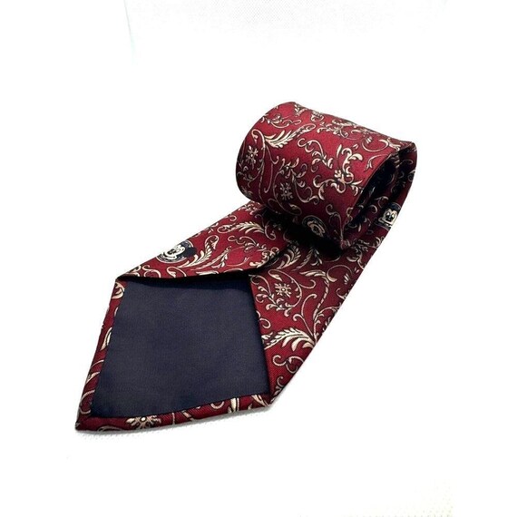 Disney Mickey Mouse Red Gold Scroll Pattern Silk … - image 2