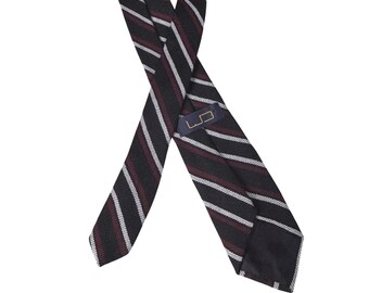 LJB Mens 100% Wool Striped Knit Necktie Black Burgundy White Textured Tie