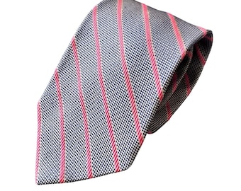 Brooks Brothers Silk Tie Navy Blue Pink Stripe Hand Finished USA Woven England