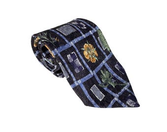 Ermenegildo Zegna Silk Tie Navy Blue Floral Geometric Disegno Esclusivo Italy
