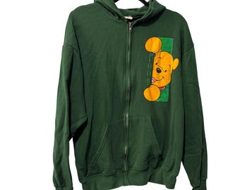 Sudadera con capucha y cremallera estilo vintage de Disney Winnie the Pooh, color verde bosque.