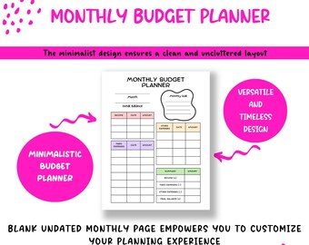 Minimalist Monthly Budget Planner: Undated Finance Tracker (Digital Download)