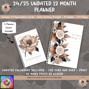12 Month Undated Planner, Daily Writing Prompts, Affirmation Cards, Mood Board, Habit Tracker, Vision Board, To-Do List, Floral Journal