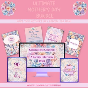 Mother's Day Bundle, Mother's Journal, Mom Affirmation Cards, Family Interview Cards, Best Mom Certificates, Gifts for Mom, Mom Stationary