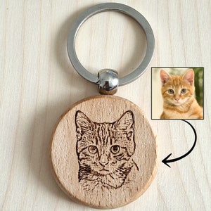 Porte-clés en bois personnalisé, cadeau personnalisé, gravure animaux de compagnie, chien, chat, portrait,