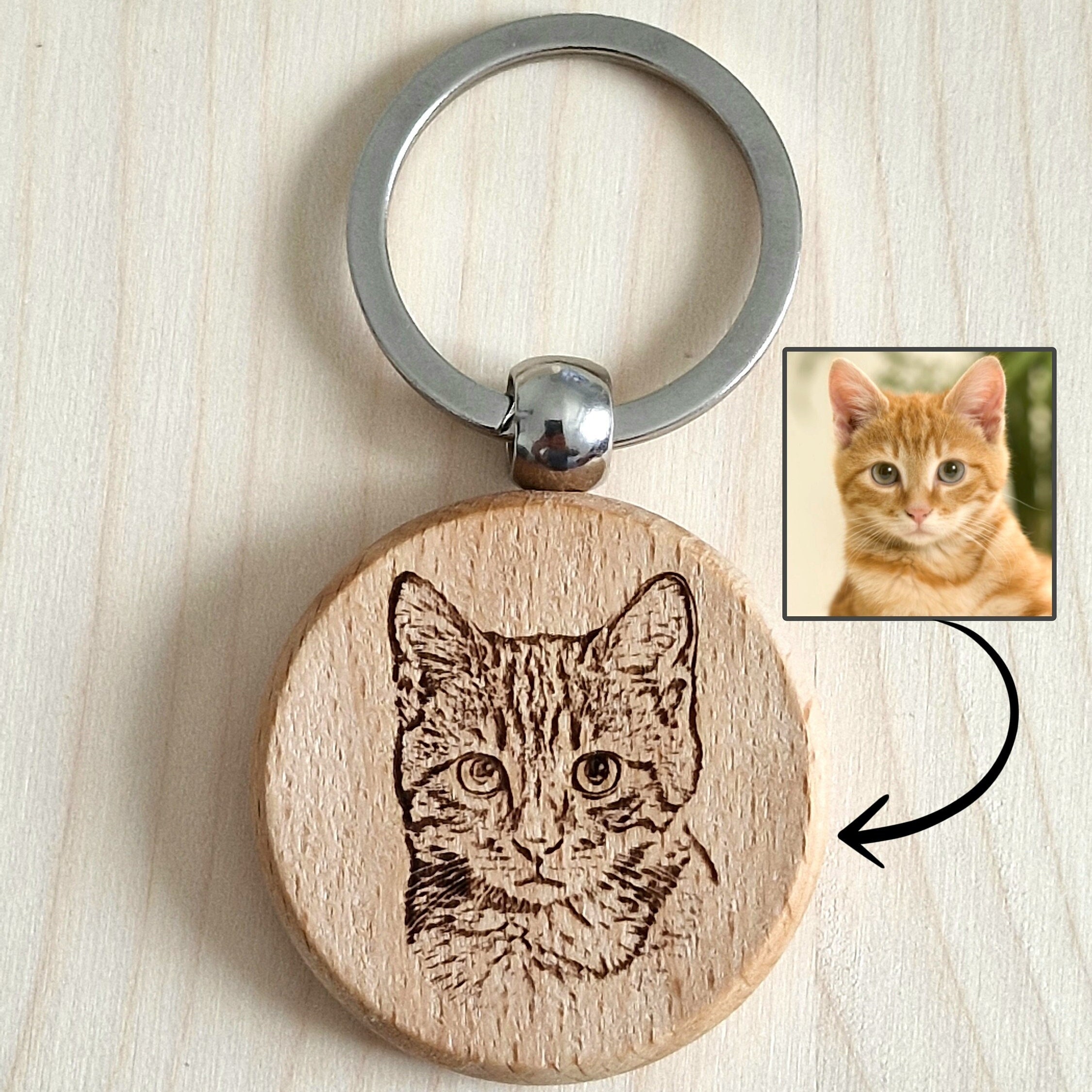 Porte-clefs chat bois naturel - Créalia - Coffrets Créatifs pour enfant