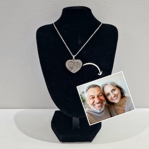Personalized heart pendant stainless steel necklace, portrait with real photo of your lover, parents, Valentine&#39;s Day gift