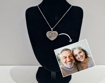 Collier acier inoxydable pendentif cœur personnalisé, portrait avec photo réelle de votre amoureux, parents, cadeau Saint-Valentin