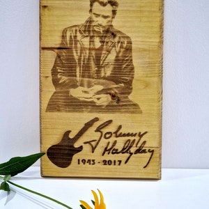 Portrait of Johnny hallyday - personalized - laser engraving on solid wood - gift - wedding - engraved photography - pyrography