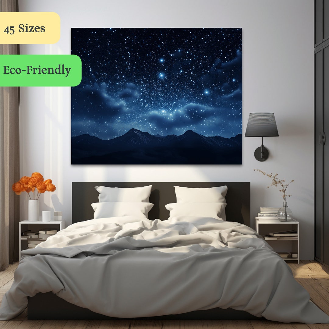 Landscape Canvas Night Sky Wall Decoration Gift Starry Night Etsy