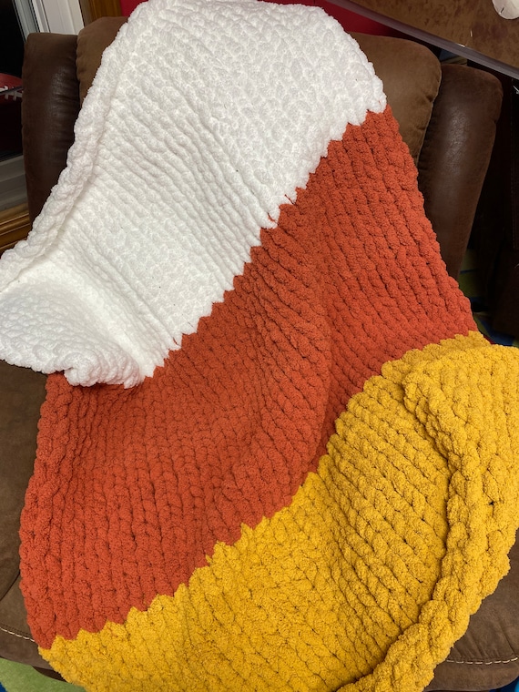 Candy corn chunky knit blanket