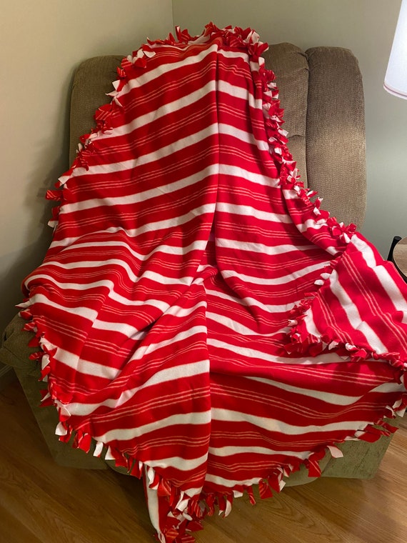 Peppermint striped tie blanket