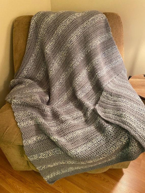 Gray & white tweed stripe crochet blanket