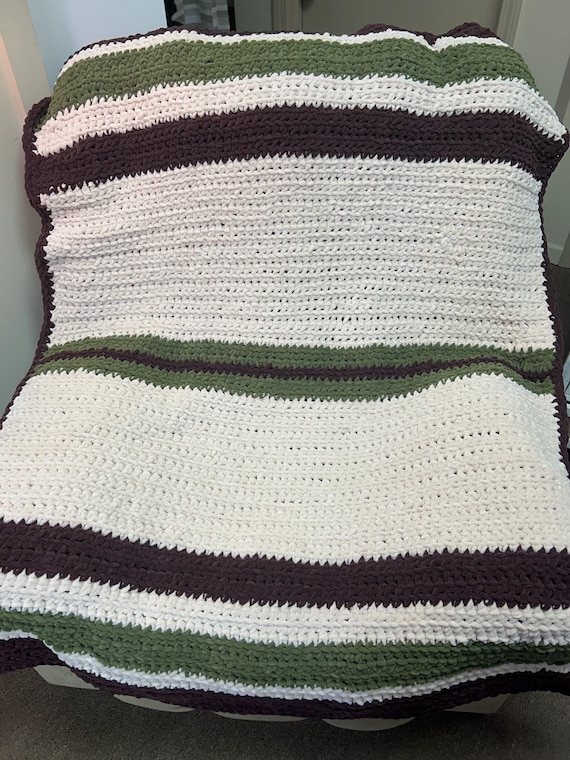 Brown & Olive stripe crochet blanket