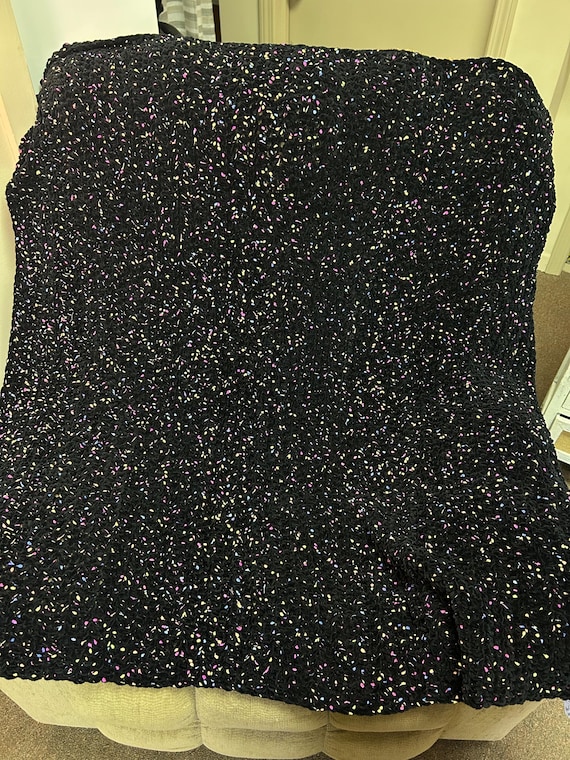 Black multi color neon flecked crochet blanket