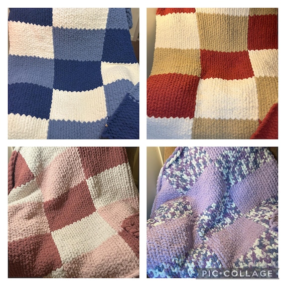 Personalized checkered chunky knit blanket