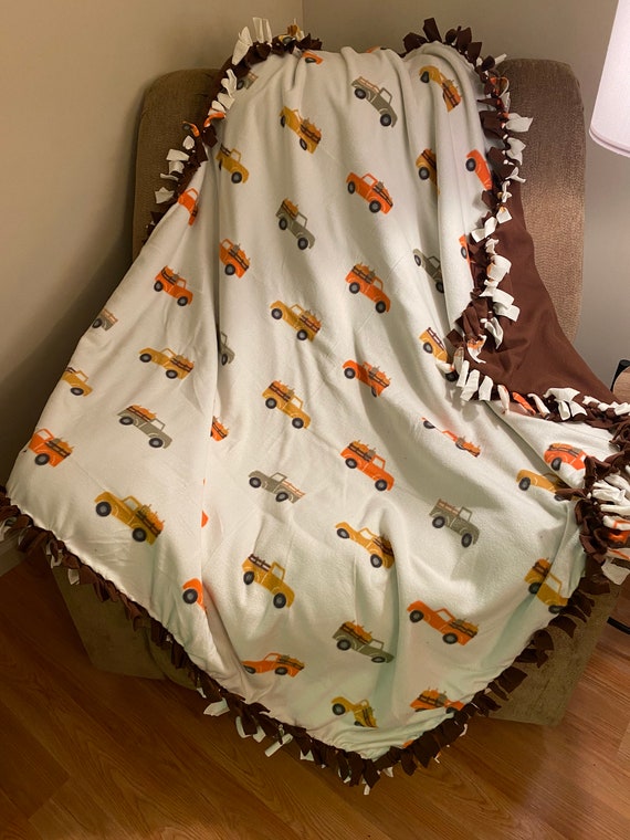 Fall pumpkin truck tie blanket