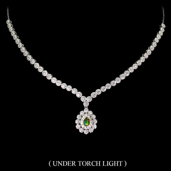 Sterling Silver Opal and CZ Teardrop Chain Slide Pendant Sterling Silver Opal and CZ Teardrop Chain Slide Pendant