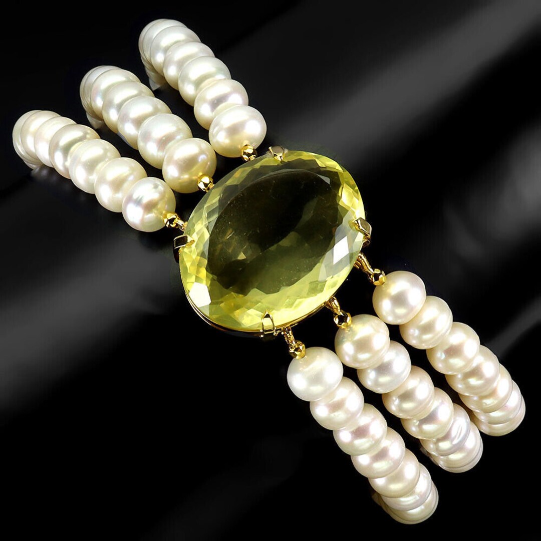 最新情報 Handmade Oval Rercycled Gemstone Pearl 27x21mm Quartz Lemon 真珠