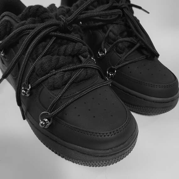 Air Force 1 Low Sneakers Intense Matte Black Double Laces Etsy UK