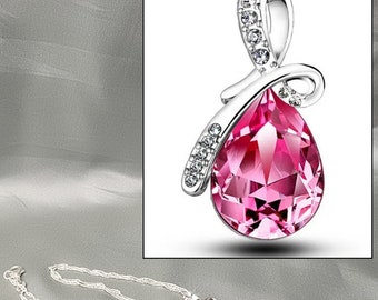 925 sterling silver necklace with pink zircon pendant / 925 sterling silver necklace with pink zircon pendant