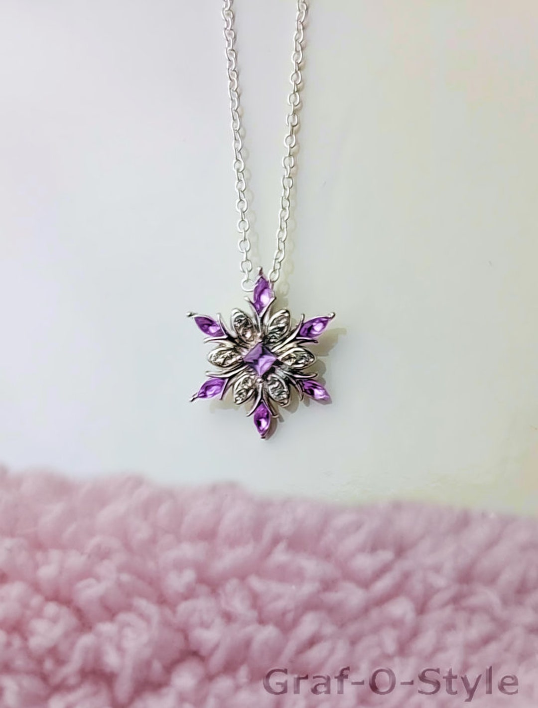 925 Sterling Silver Necklace With Purple Zircon Snowflake
