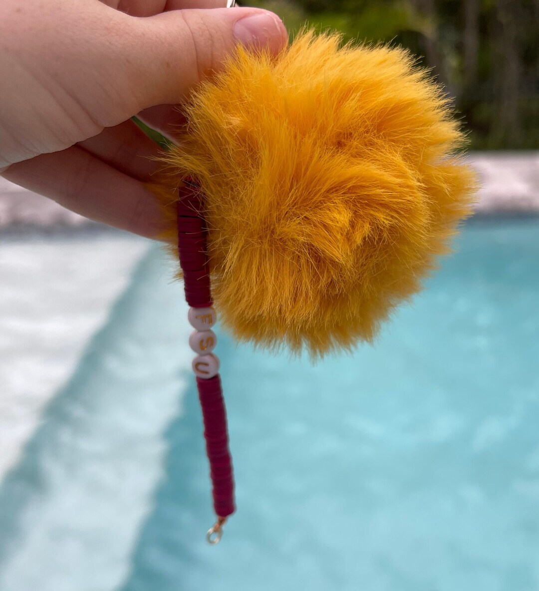 Mustard Fluffy Pom Pom Key Chain | FSU Key Chain With Garnet and Gold ...
