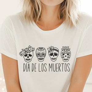 Dia De Los Muertos Minimalist Calavera Spanish Shirt, Floral Sugar Skull Tshirt Day of the Dead Mexican Latina Halloween Skeleton Tee