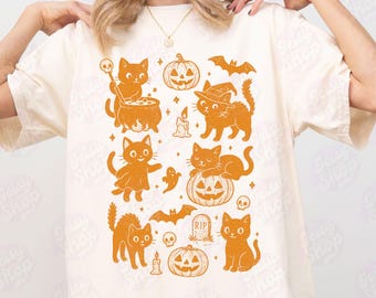 Cat Halloween Shirt, Halloween Comfort Colors® Shirt, Funny Spooky Cat Lover Gift, Retro Cat Shirt, Cat Lady Halloween Shirt, Cute Cat