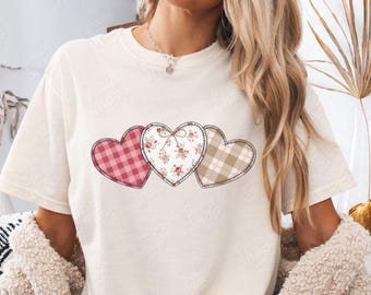 Valentine Patchwork Comfort Colors® Shirt, Faux Patchwork Valentine Hearts, Quilter Valentine Shirt, Quilting Sewing Lover Quilter Gift,