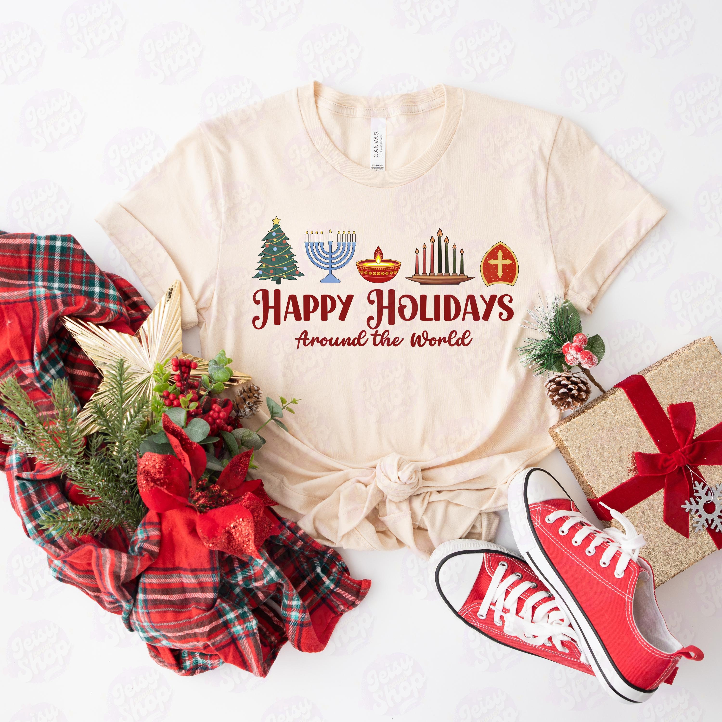 Happy Holidays Around the World Shirt, Teacher Christmas Holiday T