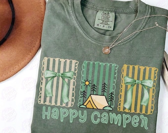 Happy Camper Comfort Colors Shirt, Camp Life Shirt, Family Camping Trip, Nature Lover Camper Gift, RV Travel Shirt, Outdoor Adventure Tee,