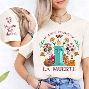 Dia de Los Muertos Custom Name Shirt, Hispanic Heritage Mexican Shirt, QEPD Day of the Death, Sugar Skull, Spanish Halloween Latina Gift