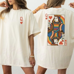 LGBTQ Queen of Hearts Pride-shirt, Rainbow Comfort Colors-shirt, speelkaart Pride-maandkaart, kaartspel, shirt, Gay Queen Card-shirt,
