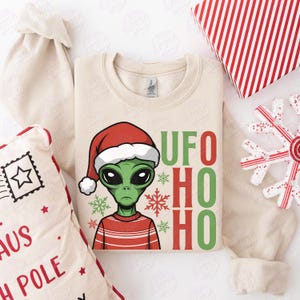 UF-Ho Ho Ho Sweatshirt, Funny Santa Alien UFO Christmas T-shirt, X Files Ugly Alien Shirt, E. T. Martian Astronaut Space Lover Gift
