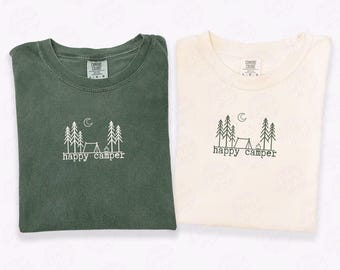 Camiseta Happy Camper Comfort Colors, Camiseta Camp Life, Viagem de acampamento em família, Presente para campistas amantes da natureza, Camiseta para viagem de trailer, Camiseta para aventura ao ar livre