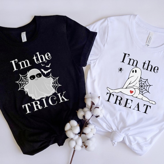 Halloween Couples Matching Shirt, Funny Trick or Treat Ghost Matching Halloween Tee Shirt, Halloween Gift for Girlfriend Boyfriend Lover