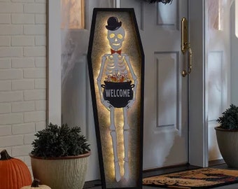 4' Pre-Lit Halloween Skeleton Porch Sign
