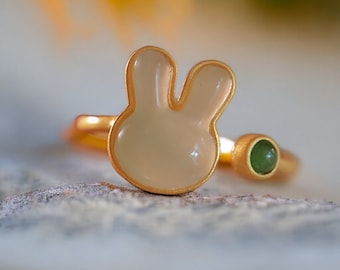 s925 18K Gold Plated Adjustable Rabbit Open Ring Sterling Silver