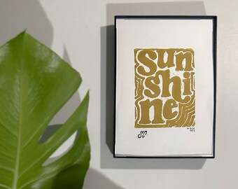 Gold Sunshine 5x7 Ready to Frame Hand Carved and Printed Art