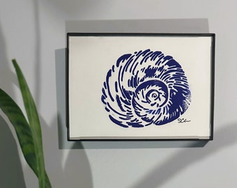 Blue Snail Shell Handmade Art Print