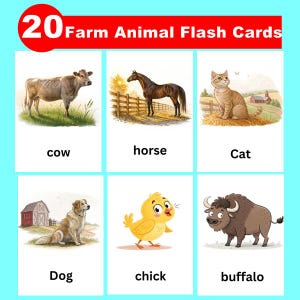 20 Tiere, Montessori Materialien, Lernkarten für Vorschulkinder, Digitaler Download, Lernen für Kinder, zum ausdrucken auf dem Bauernhof, Tiere auf dem Bauernhof