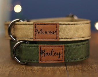 Personalized Dog Collars, Custom OD Green Dog Collar with Name, Tan Solid Color Dog Collar for Girl Boy Puppy