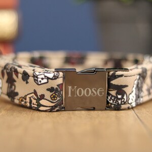Sailor Jerry Tattoo Dog Collar, Personalized Laser Engraved Metal Buckle, Handmade in Texas.
