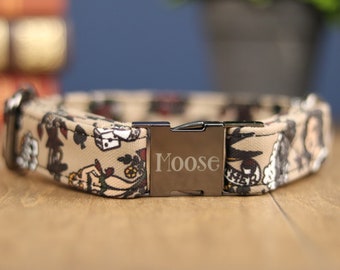 Sailor Jerry Tattoo Dog Collar, Personalized Laser Engraved Metal Buckle, Handmade in Texas.