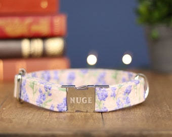 Texas Bluebonnet Dog Collar, Personalized Laser Engraved Metal Buckle, Handmade in Texas