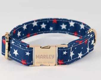American Star Dog Collar, Personalized Laser Engraved Metal Buckle, Handmade in Texas.